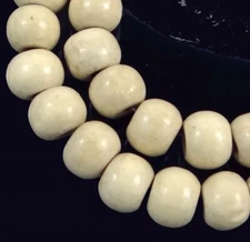 8x6mm Antique / off White Wood Round / Rocaille Beads natural undyed 16"