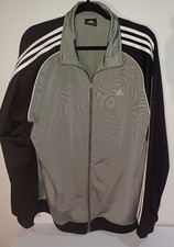 Adidas Track Jacket Mens Large Gray/Blk Zip Up 3 Stripes Tricot Running Active