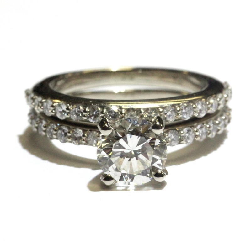 GIA 14k white gold 2.18ct round diamond engagement ring wedding band set natural