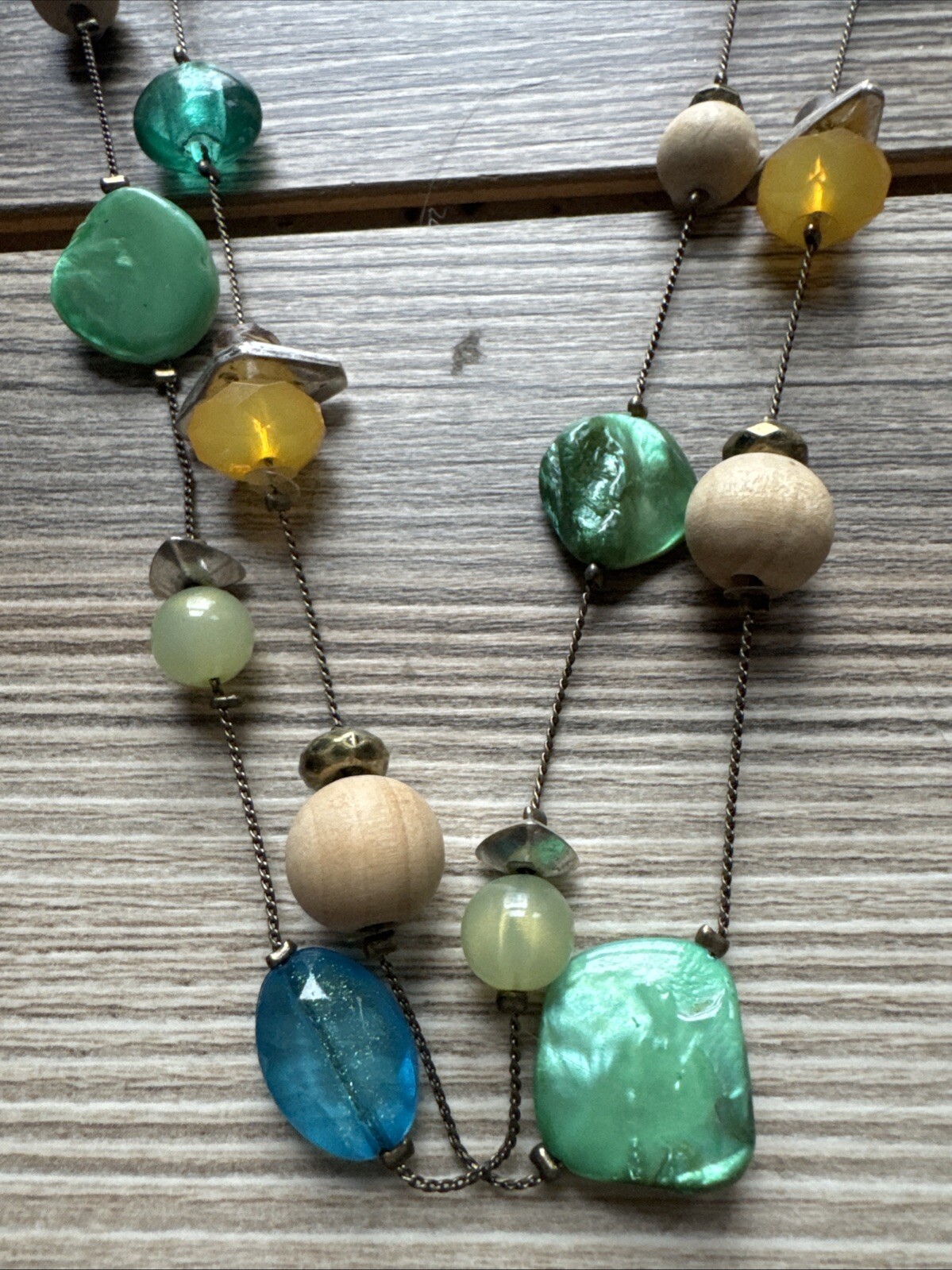 Double Strand Signed Ruby Rd Silvertone Blue Gree… - image 3