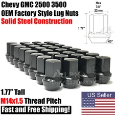 32 Black Factory Style Lug Nuts 14x1.5 For Chevy Silverado 2500 3500 HD GMC