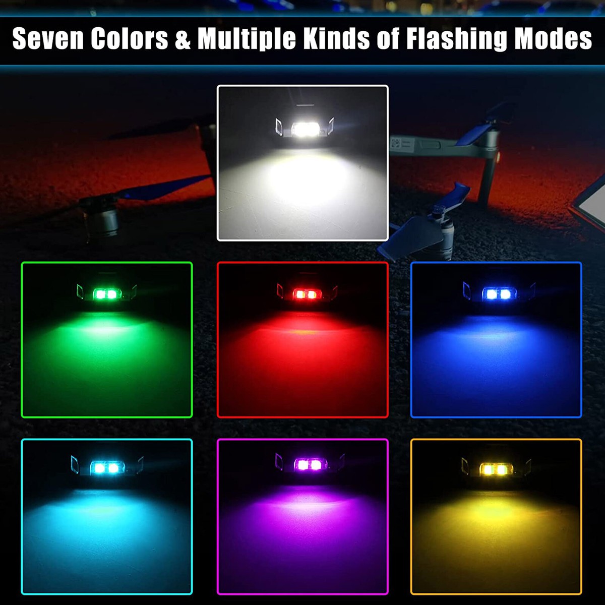 Lot 6 Feux LED Stroboscopiques Anti-Collision - Lampes D'Avertissement 8 Couleurs + 10 Modes - Télécommande Sans Fil - Recharge USB - Étanches IP65 Pour Voiture Moto Drone Vélo
