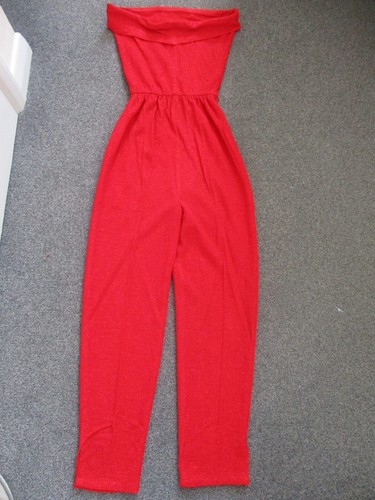 Shar Cleod - Retro, Red Sparkly, Strapless, Belted, Stretch Jumpsuit - Size 12 - Picture 6 of 12