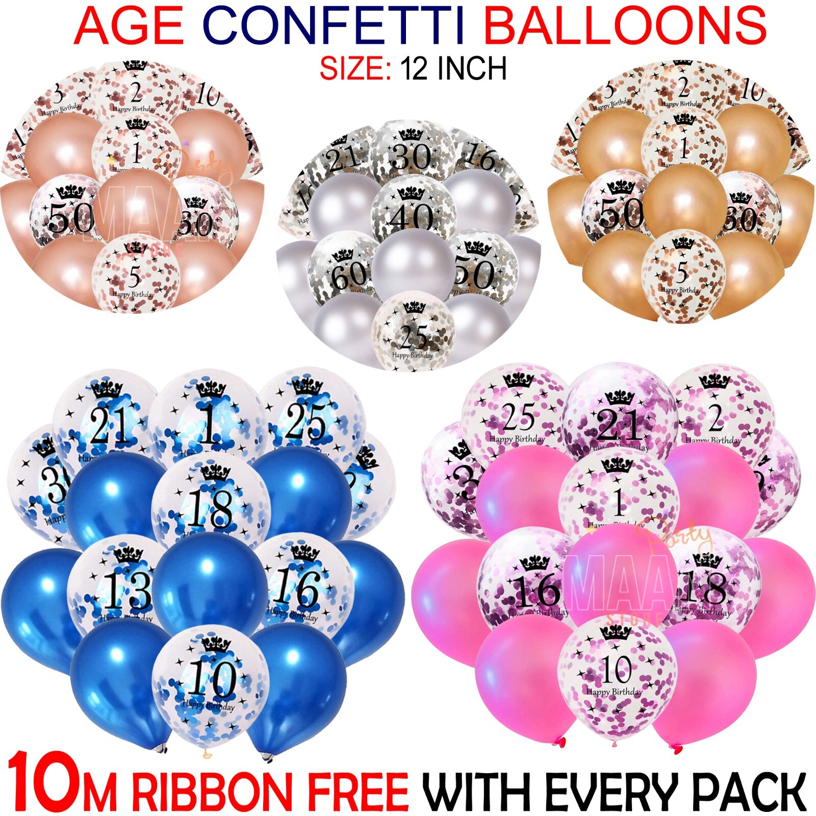 PINK BLUE Age Birthday Balloons 16th 18th 21st 30th 40th Birthday