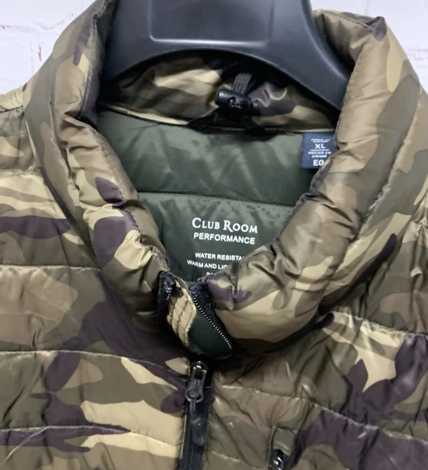 Chaqueta acolchada acolchada Club Room XL para hombre verde camuflaje NUEVA Foto 3 de 4