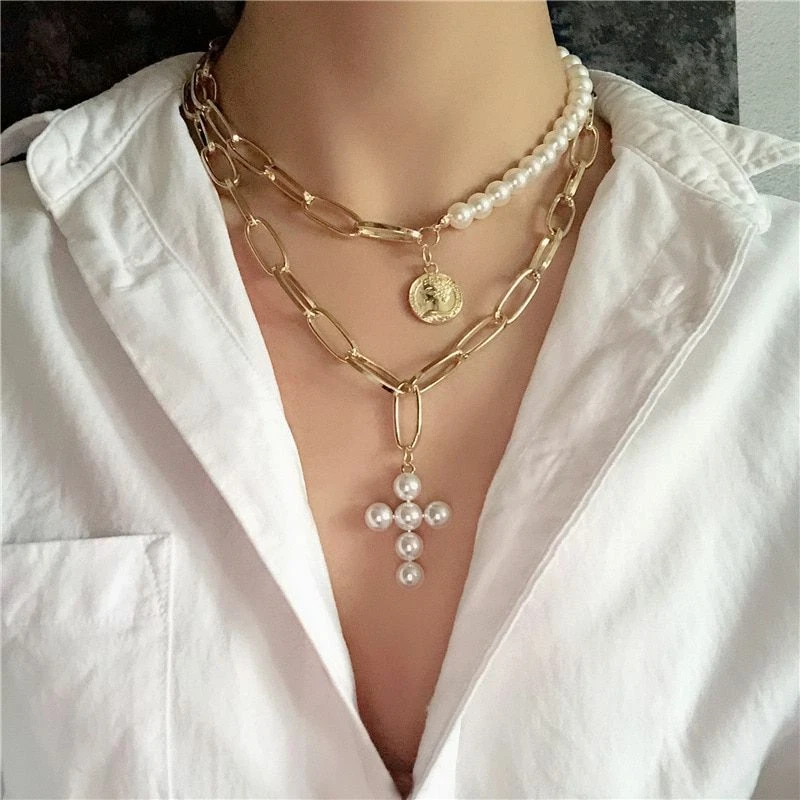 Layer type sale gold necklace
