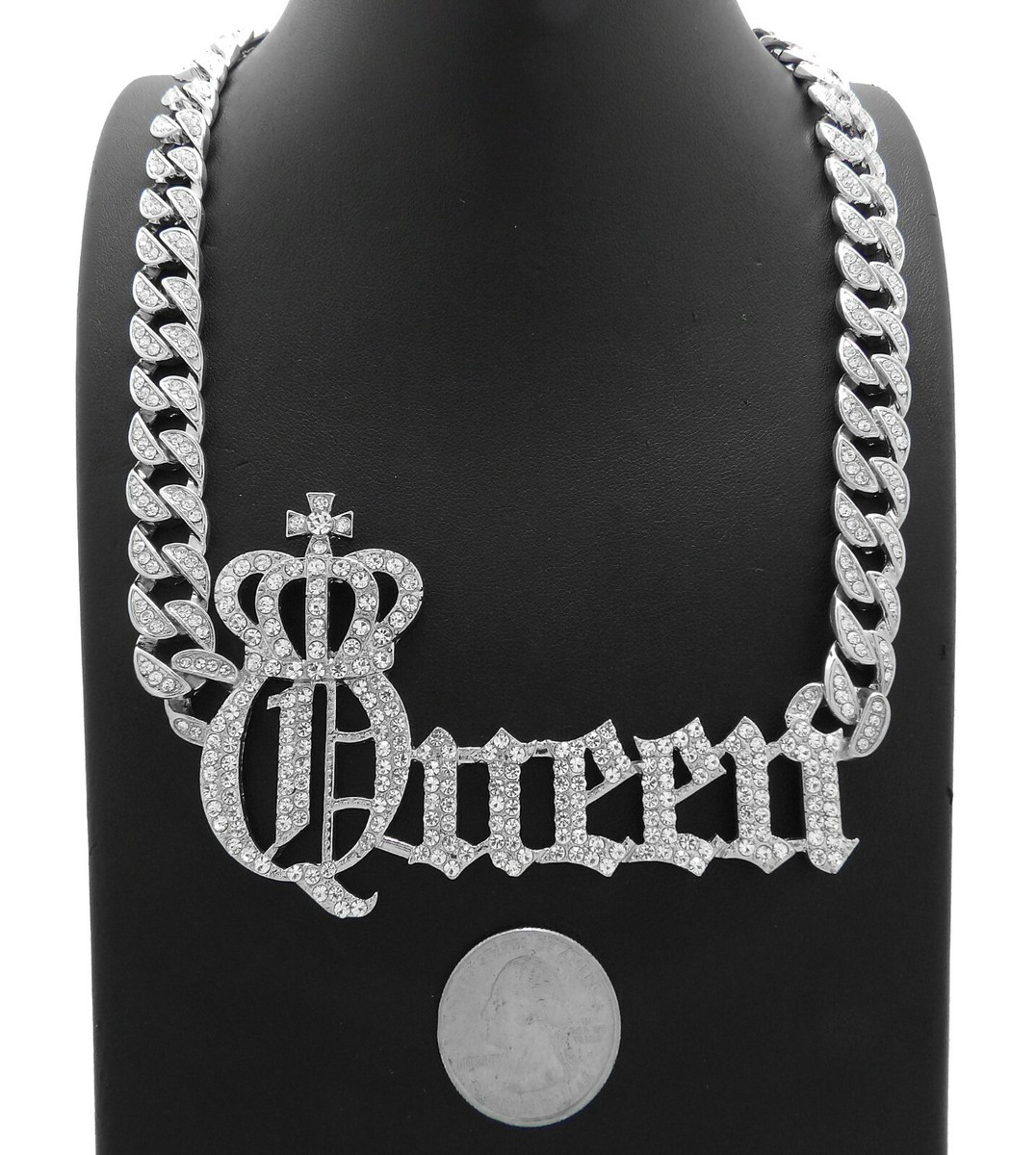 Ciondolo E Catena Cubana Hip Hop The Black Wall Street - Placcato Oro Bianco Con Zirconi - 36 Pollici