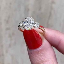2.50 Ct Oval Cut Moissanite Three Stone Engagement Ring 14K Yellow Gold Plated