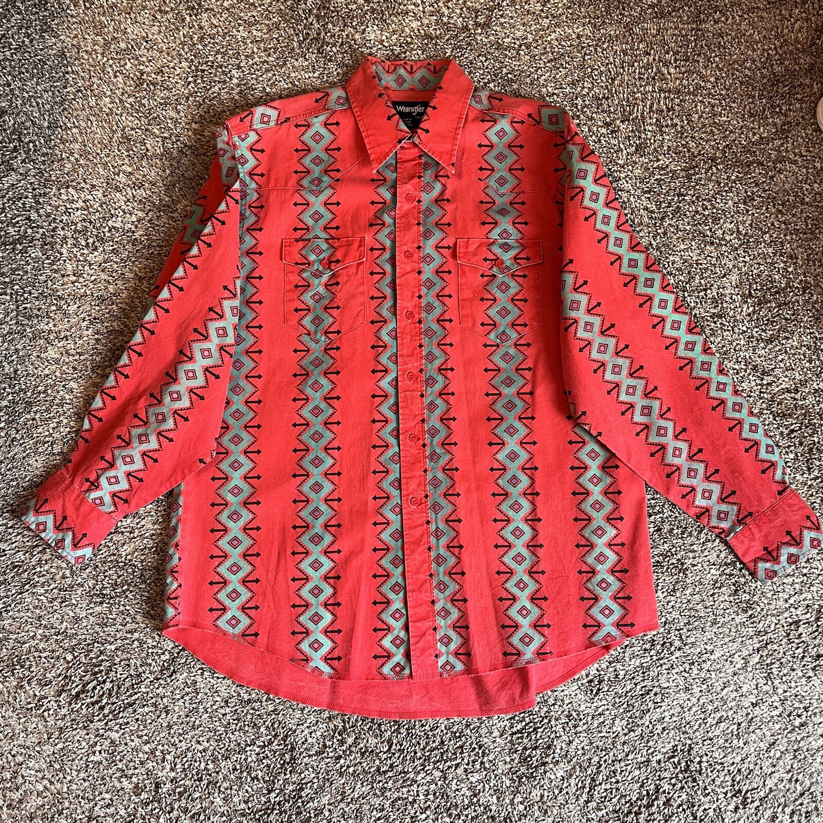 Vintage 90's Wrangler Western Brushpopper Button Down Cowboy Size 17 1/2-36 Xl