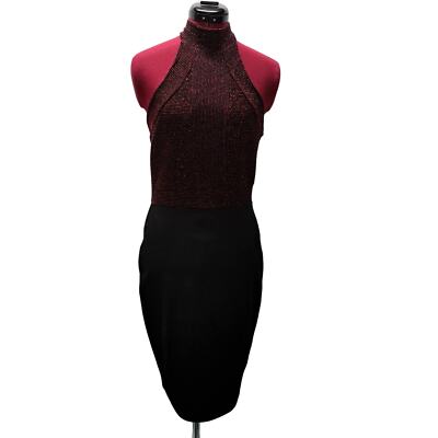 JACARANDA Red Glitter metallic Halter style top Black waist down to hem dress Lg
