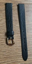 12mm VINTAGE BUFFALO GRAIN LEATHER APOLLO BLACK WATCH STRAP NUBUCKLINED GOLD BK
