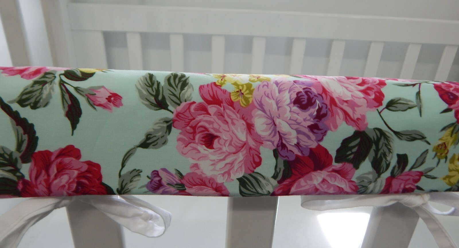 Floral Cot Rail Cover Pink Roses Aqua Background Crib Teething Pad x 1