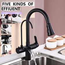 Black Kitchen Faucet Swivel Dual Handles Sink Pull Out Sprayer Tap Pure Water