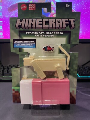 2024 Minecraft PERSIAN CAT Set with Bed + Salmon Mattel Mojang NEW Sealed