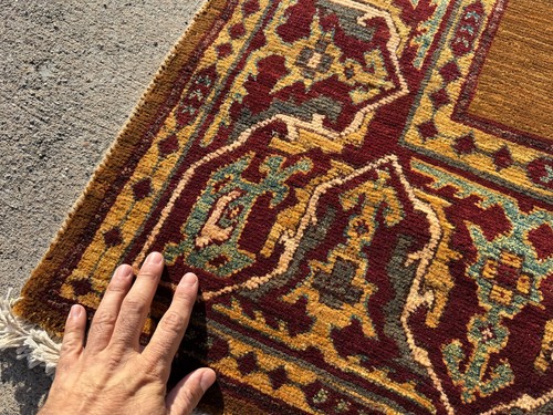 2x8 VINTAGE RUNNER RUG oriental HANDMADE antique handwoven brown cashmere camel - Picture 11 of 13