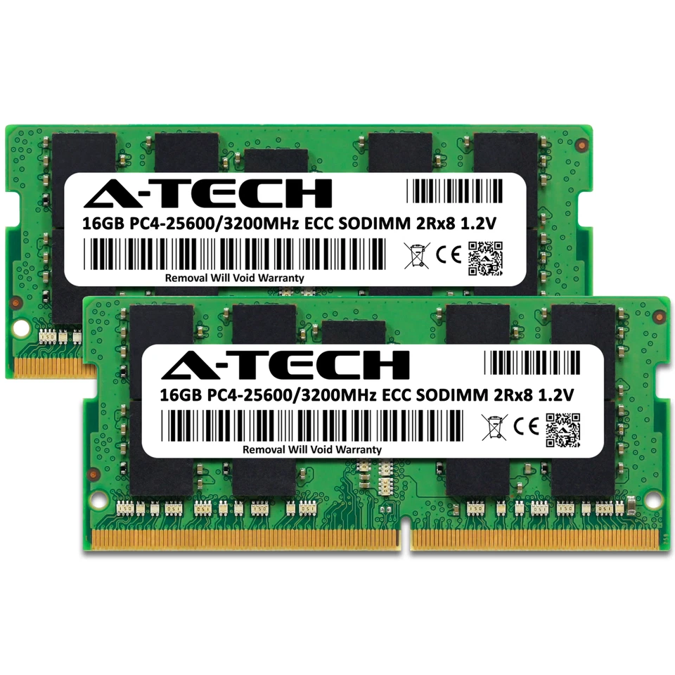 A-Tech 32GB 2x 16GB 2Rx8 PC4-25600 DDR4 3200MHz ECC UNB SODIMM Server Memory RAM - Image 2 of 4