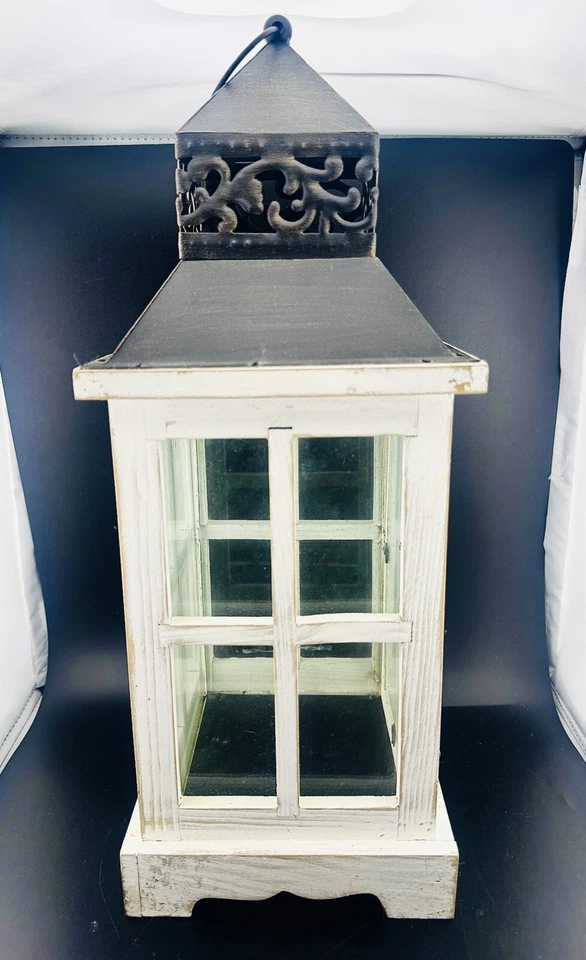 Candelabro blanco estilo rústico linterna colgante decoración del hogar 16" de alto Foto 4 de 4