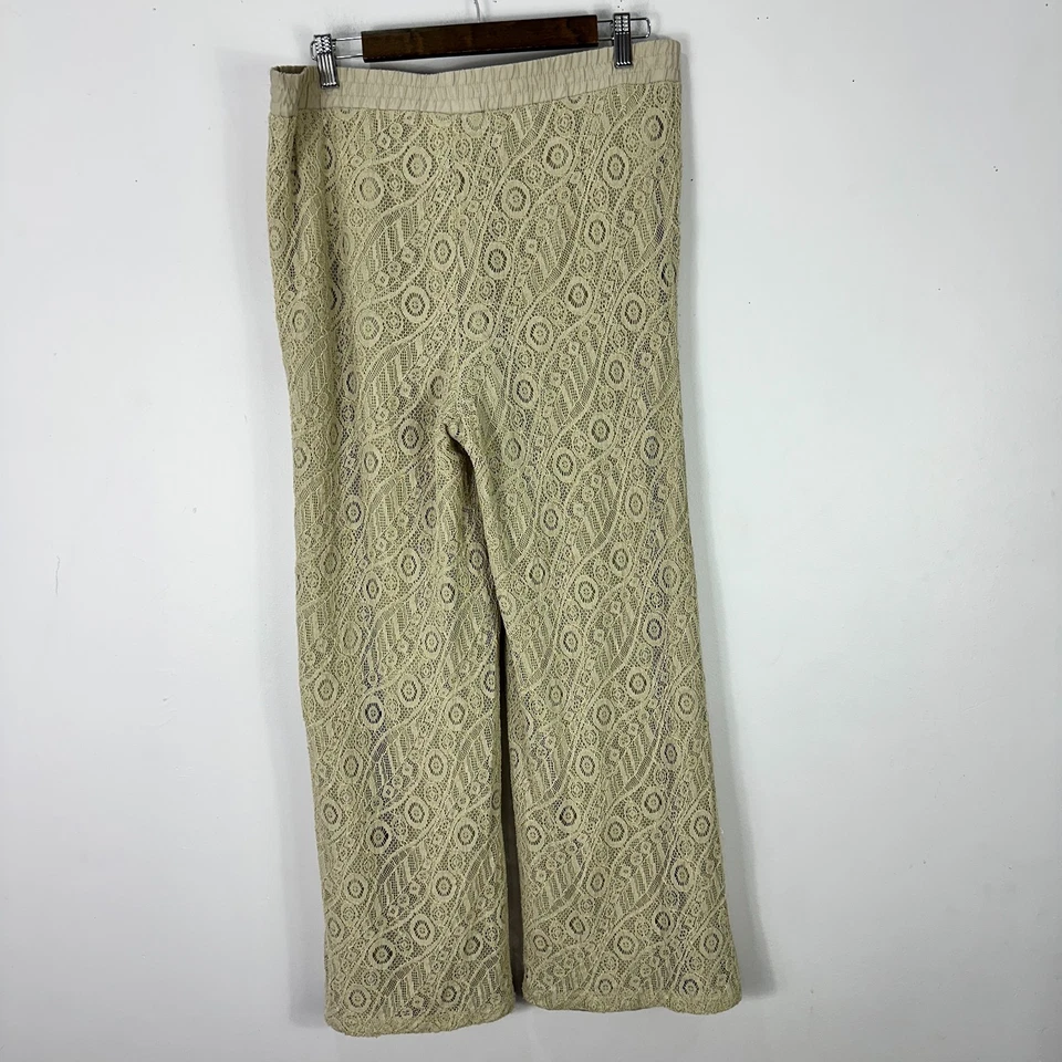 Chico’s Pants 2 Beige Crochet Lace Wide Leg Boho Coastal Resort Festival Large - Image 3 of 4