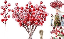 24 PCS Artificial Holly Berry Stem Picks with Artificial Holly Berry Stem-red