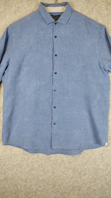 SAKS FIFTH AVENUE Shirt Mens Sz 2XL Classic Fit Button Down Roll Tab Sleeve Blue