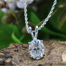 Oval Cut White 5.64 Ct Natural Moissanite Solitaire Chain Pendant in 925 Silver