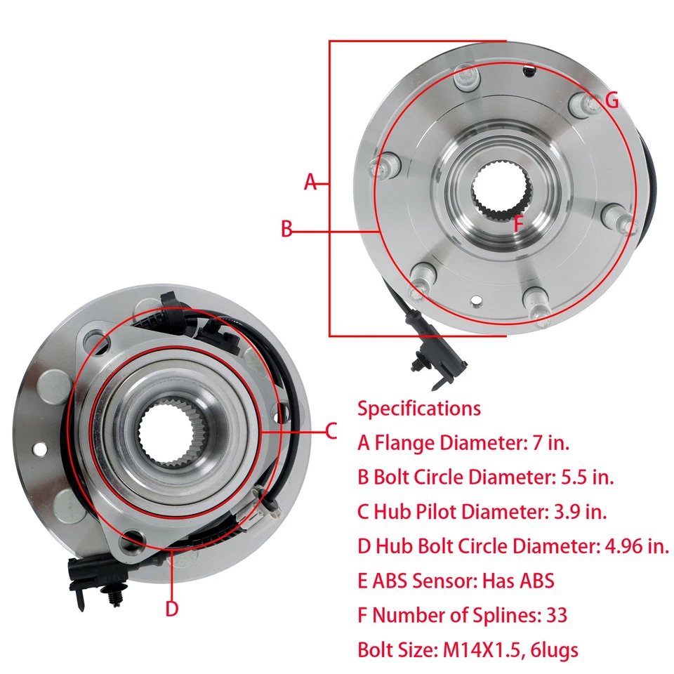 Par de bujes de cojinete de rueda delantera para Chevy Suburban Silverado 1500 GMC 4x4 2007-2013 Foto 2 de 4