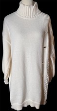 Women's White Turtleneck Knee Length Sweater Dress Sz 1 XL Feminine Comfy Warm