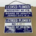 Vintage Porcelain Sign Licensed Plumber Plumbing Board Of Health Jersey City USA