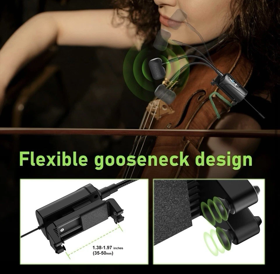 Dual UHF Violin Wireless Microphone Gooseneck Clip-on Mic For Stage Performance - Image 3 of 4