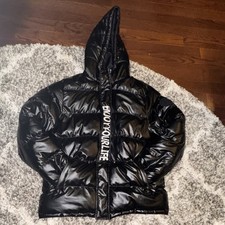 FASHION KIDS Boys Black Puffer Hooded Jacket 160cm Zipper Winter Long Sleeve