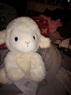Spark Create Imagine Cream Lamb Plush Animal Rattle Crinkle Ears 10'' Sitting