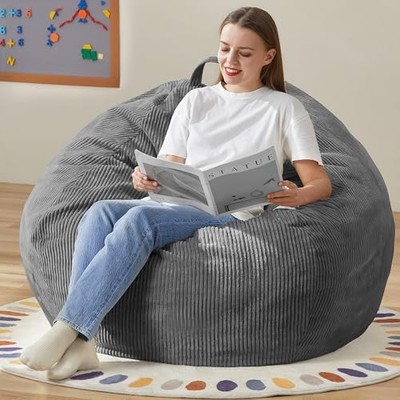  Bean Bag Chair Large Bean Bag with Filler Included Bean Bag Chairs 3.5FT Grey