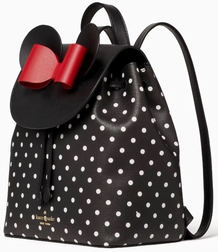 Kate Spade Disney Minnie Mouse Polka Dot Leather Backpack K4642 Red Bow EC