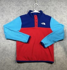 The North Face Fleece Jacket Kids Medium 10/12 Red Blue Colorblock Pullover Snap