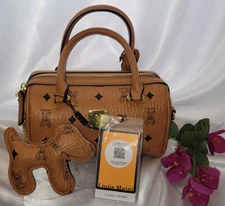 Cartoon Printed Boston Pillow Bag Attached Bag Charm Tan Textured Pu Leather 