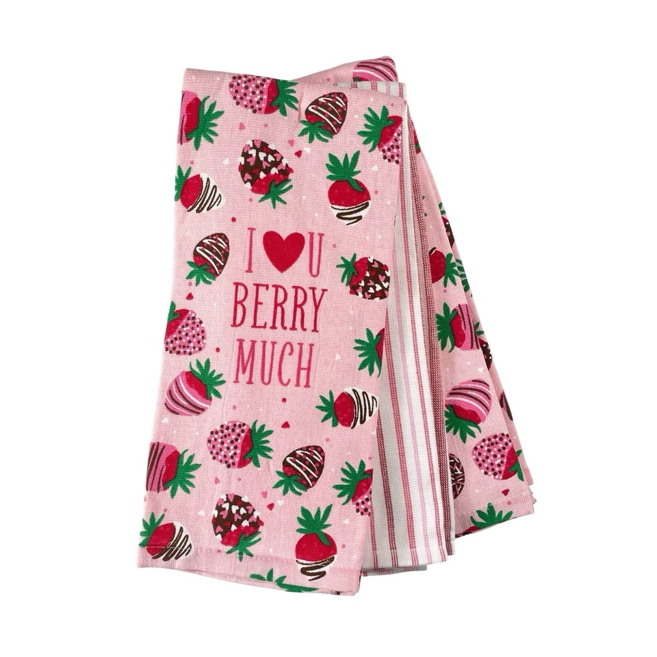 Juego de 3 toallas de cocina para cupcakes y cachemir fresas rosas con chocolate Foto 2 de 4