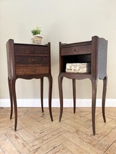 A Pair Of Slender Elegant French Oak Antique Bedside Tables
