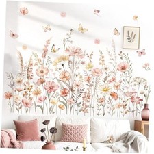 Watercolor Boho Flowers Wall Decals Wildflower Floral Grass Plants Butterfly