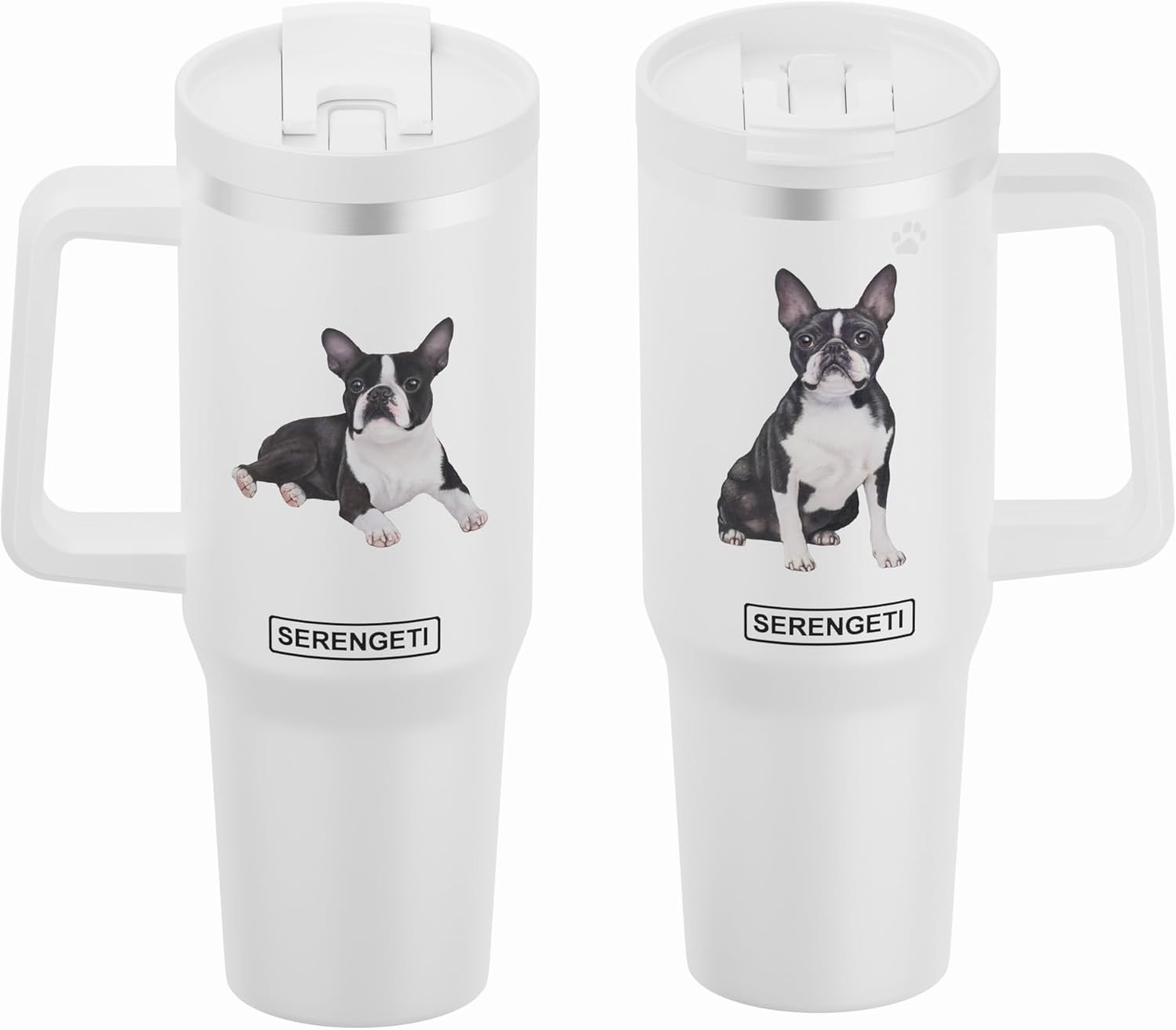 Serengeti 40 Oz Boston Terrier Dog Stainless Steel Tumbler w Handle Straw - Lid 6790₽