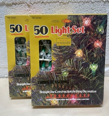 VTG 80's 100 White Tulip Christmas Lights Three Flashing New Noel Clear Tested