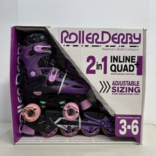 Roller Skates Derby Girl Purple 2in1 Inline Quad Adjustable Interchangeable 3-6