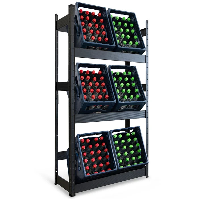 Flaschenkastenständer Getränkekistenregal aus Stahl 3 bis 9 Kästen Schwarz Osaka