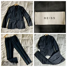 Reiss George B Slim Fit Suit Wool Blend Black Mens 38 Jacket 30x31 Pants *READ*
