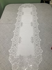Pristine White Lace Table Runner 13x53 Floral Dresser Scarf Cottagecore Wedding
