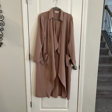 Lush Women Kimono Duster Jacket Sz Xl Maxi Waterfall Faux Roll Tab Long Sleeves