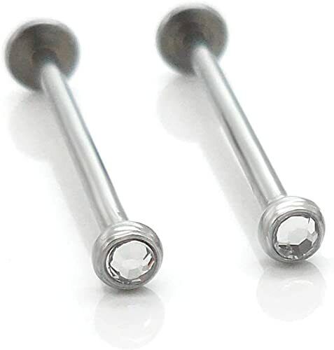 16G CZ XL LONG 5/8" 3/4" 7/8" Cheek Labret Dimple Piercing Steel Ring Lip  - Picture 1 of 4