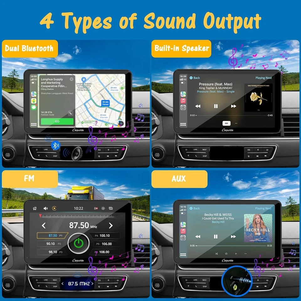 Carpuride Wireless Carplay Android Auto Mirror Link Dual Bluetooth W/Backup Cam  - Image 4 of 4