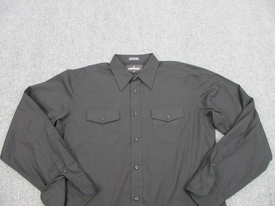 Airwalk Shirt Mens Extra Large Black Button Up Skater Casual Lightweight Pocket - Image 3 of 4