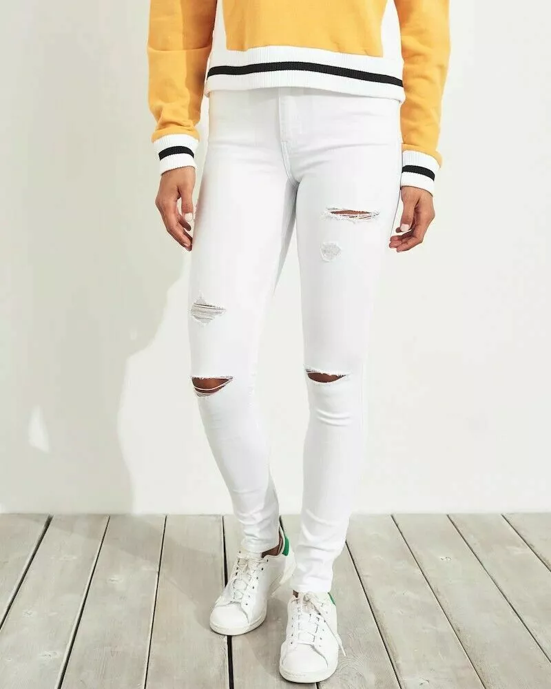 White ripped outlet jeans hollister