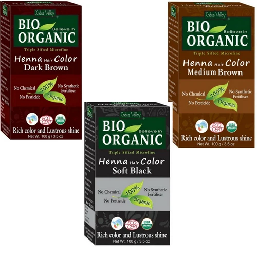 Indus Valley Bio Organic Dark Brown. Medium Brown & Soft Black Hair Color 100 gm